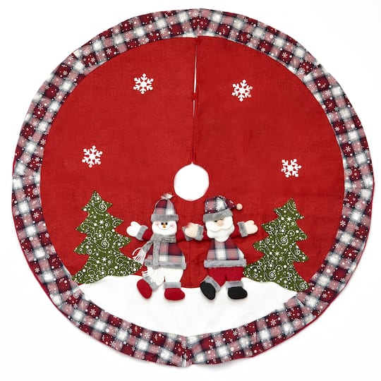 48" Red Snowman & Santa Embroidered Christmas Tree Skirt